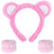 JJUNW Spa Stirnband Mädchen, Weicher Stirnband Waschband Set für Frauen Mädchen, Bärenohren Spa Gesicht Stirnband Handgelenk Waschbänder Set für Hautpflege Gesicht Waschen Make up