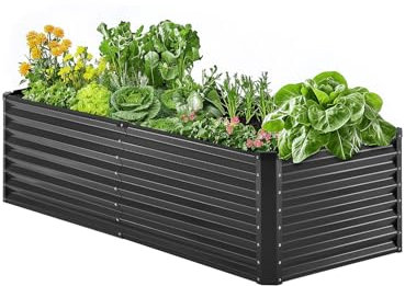 VEVOR Cama de Jardín Elevada de Metal 180 x 89,5 x 60 cm con Fondo Abierto para Exterior, Jardinera Elevada Galvanizada para Jardinería de Verduras, Flores, Hierbas y Plantas Suculentas, Gris Oscuro