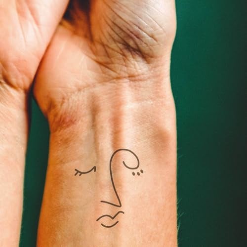 Inkster Tattoo - Abstraktes Gesicht Tattoo- vegane & wasserfeste Temporäre Tattoos für Erwachsene - EU-Kosmetikzertifizierte Farbe - revolutionäres 2 Wochen Tattoo - Premium Klebetattoos & Fake Tattoo
