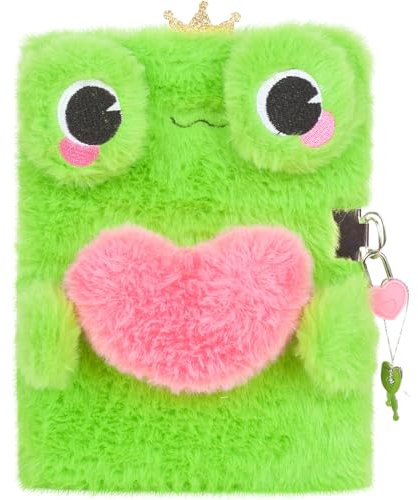 Pinkgarden Frosch Plüsch-Tagebuch für Mädchen mit Schloss und Schlüssel, 160 Seiten weiches Plüsch-Notizbuch, niedliches Frosch-Spielzeug-Geschenk für Teenager-Mädchen im Alter von 5-12 Jahren