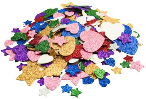 Flewdart 300pcs Moosgummi Sticker Glitzer Selbstklebend Sterne Herzförmig, Moosgummi Aufkleber Glitzersticker Klein Für Wand Dekoration, Diy Dekoration Basteln, Bunte