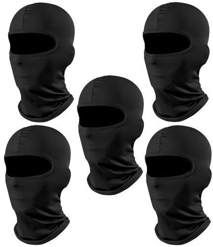 ClcIosis 5 Stücke Sturmhaube Sommer, Sturmhaube Motorrad, Skimaske Unisex Atmungsaktive Gesichtsmaske Geeignet für Outdoor Sportfahrräder, Motorräder und Fahrräder (Schwarz)