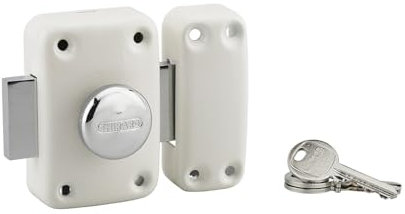 Verrou à bouton Apache, porte de garage, cylindre 60 mm, pêne 160 mm, acier, 3 clés, époxy blanc, haute sécurité, réversible, serrure à encastrer, protection arrachement, THIRARD