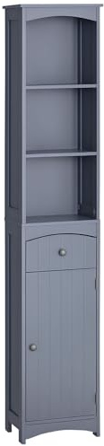 HOMCOM Armario Alto de Baño Estrecho con 1 Cajón y 3 Estantes Abiertos Columna de Baño Estilo Moderno para Salón Aseo Cocina 34x24x170 cm Gris