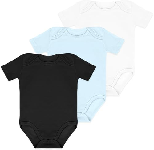 Vicloon Bébé Body Mixte, Lot de 3 Body à Manches Courtes Bébé en Coton, Cadeau Naissance, Respirants et Pratiques, D'été Combinaison 6-9 Mois, Couleur unie