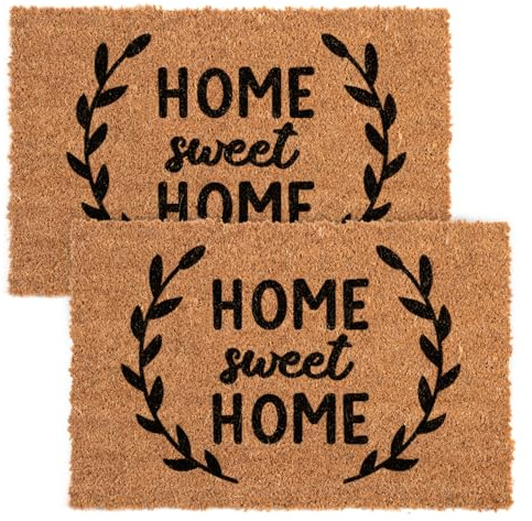 Flatro Coir Outdoor Door Mat | (Pack of 2) 60 X 40cm Coconut Coir Welcome Mat | Entrance Doormat with Non-Slip Rubber Backing for Trapping Dirt, Mud, & Moisture (Home Sweet Home)