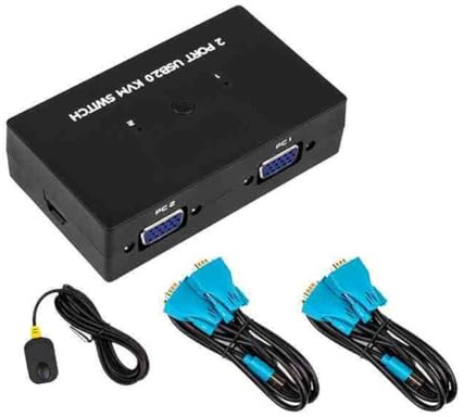 Tuesoa 2-Port VGA KVM Switch Two-In-One-Out with Desktop Controller Shared Set of Keyboard, Mouse and Monitor