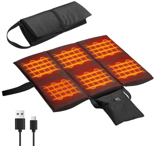 Beheiztes Sitzkissen,Beheizbares Sitzkissen,USB Heizkissen Faltbar Tragbar mit 3 Einstellbare Temperatur44x40cm,Wärmekissen Elektrisch Kissen Rücken für Büro Outdoor Camping Bleicher (Schwarz)