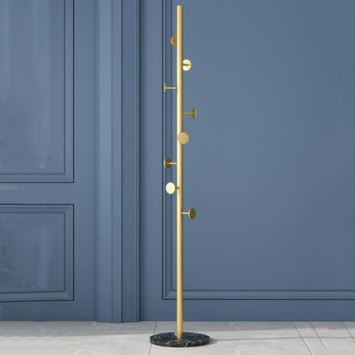 GIZNXBA Garderobenständer Metall Kleiderständer Mit 8 Haken Flurbaum Mit Sockel In Marmoroptik Metall Standgarderobe Für Hüte, Kleidung, Geldbörsen, Schals, Handtaschen, Regenschirme(Gold,D)