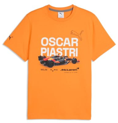 PUMA McLaren F1 Herren Oscar Piastri T-Shirt mit Fahrzeuggrafik & Nummer 81 | McLaren Formel-1-Team und PUMA-Branding, Kurzärmel mit rundem Ausschnitt, Offiziell lizenziert