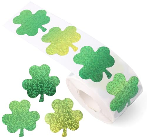 Penitue 500 St St. Patrick's Day Kleeblatt-Aufkleber, 3,8 cm Selbstklebend Kleeblatt-Aufkleber Grüner Glitzer-Glücksaufkleber Irland Dekoration für die St. Patrick's Day Party für Briefumschläge