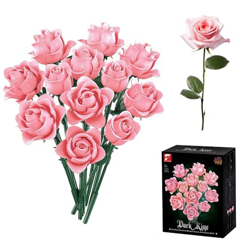 Kit de Construction de Bouquet de Fleurs, Fleurs Briques De Construction 12 Ensemble de Blocs de Construction Roses Pour Adultes Bouquet Fleur-s Kit Construction Cadeau pour Elle Adultes Filles 12+