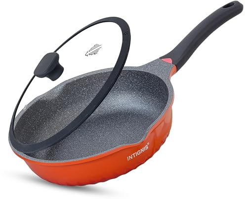 INTIGNIS Padella antiaderente profonda con coperchio, padella 3 in 1, mini wok – rivestimento in ceramica GREBLON | piano cottura a induzione sicuro | fondo in acciaio inox | senza PTFE e PFOA