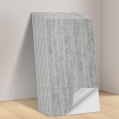 Tarwanear Tile Stickers Concrete Look Grey 20pcs/60x30cm Self Adhesive Wall Tiles PVC Wall Stickers Waterproof Oil Proof Peel and Stick on for Kitchen Bathroom Home Decor