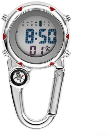 Feeshoppher Orologio da polso con moschettone, lancette luminose, analogico, per campeggio, escursionismo, arrampicata, avventura, in acciaio inox, con data, sveglia, colore: nero