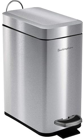 Buckingham Pedal Bin Waste Trash Bin for Bathroom Kitchen Office, Stainless Steel Soft Closing Slimline, Brushed Finish, 5 Litre