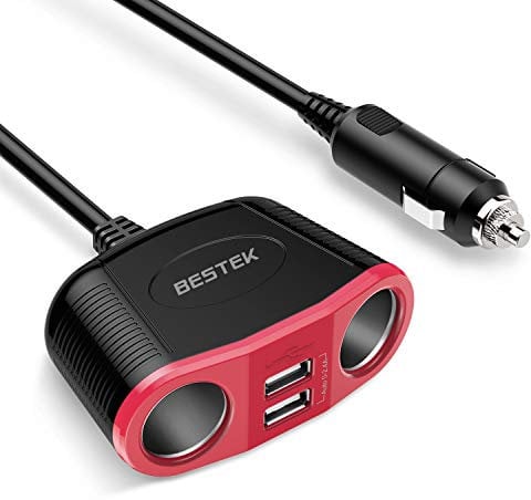 BESTEK Kfz-Ladegerät 12/24 V 150 W, 2 Zigarettenanzünder-Steckdosen & 2 USB-Anschlüsse, Kfz-Ladegerät für iPhone XS Max/iPhone X/8, iPad, Tablet, Smartphone (rot)