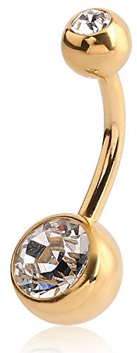 eeddoo Bauchnabel-Piercing Banane Doppelkristall Gold Edelstahl Amethyst 8 mm