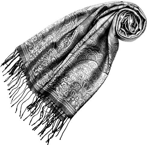 Lorenzo Cana Designer Damen Pashmina hochwertiger Markenschal in silber grau jacquard gewebtes Paisleymuster 70 cm x 180 cm Modal harmonische Farben Schaltuch Schal Tuch 93230