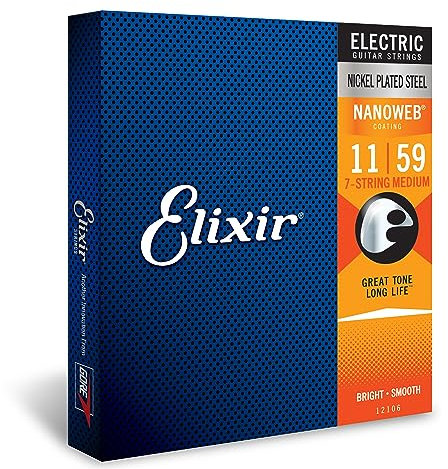 Corde per chitarra elettrica a 7 corde Elixir® Strings con rivestimento NANOWEB®, Medium (.011-.059)