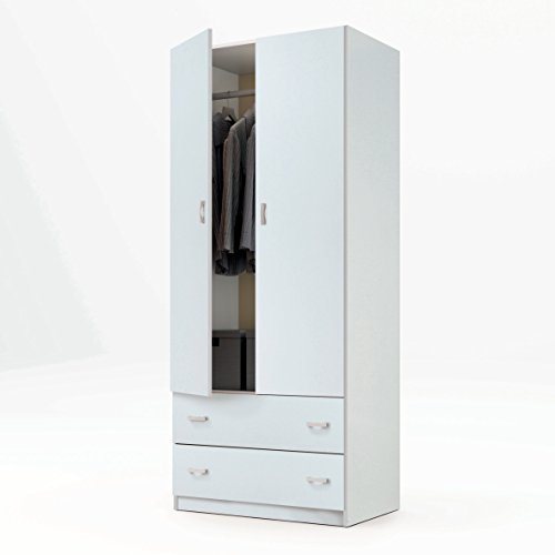 Miroytengo Armario Blanco Juvenil, Infantil, Armario Individual Turín 2 Puertas 2 Cajones Blanco Brillo 74x180 cm