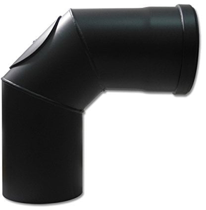 Pelletrohr Bogen 80 mm 90° Schwarz mit Tür Pellet Ofenrohr Knie