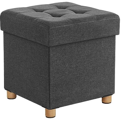 SONGMICS Cassapanca, Pouf Contenitore Piccolo, Poggiapiedi Pieghevole da 38 x 38 cm, Ottomano con Stoccaggio, Regge fino a 300 kg, per Soggiorno, Camera da Letto, Dormitorio, Grigio Ardesia LSF14GYZ