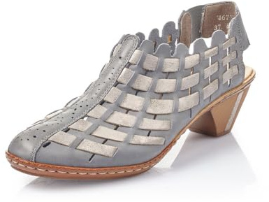 Rieker 46778 Sina Women's Heels - Sling-Backs, Leather Upper, Hand-Woven Design, Anti-Stress Comfort, Flexible Sole, Secure Fit, and Timeless Everyday Style, Azure/Grey, 8