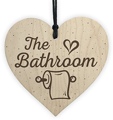 Red Ocean The Bathroom Shabby Chic Handmade Wooden Heart Sign For Toilet Bathroom Loo Plaque