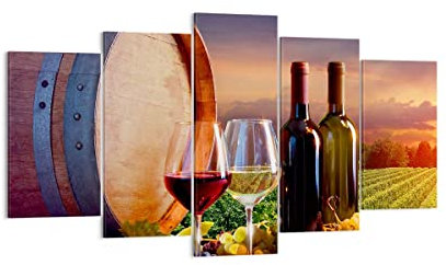 Wandbilder Dekoration Wohnzimmer Wein Weinberg Sommer Mehrteilige Bilder auf Leinwand 160x85cm Leinwandbild Schlafzimmer Set 5 teilige Wand Kunstdruck Art Groß XXL Wanddeko Bild Canvas EA160x85-4125