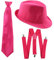 Foxxeo Gangster Kostüm Set für Damen & Herren I Hut - Hosenträger - Krawatte I Pink I 1920er Mafia Accessoire Outfit