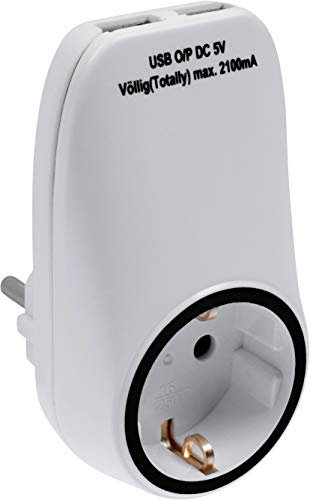 Meister Zwischenstecker 1-fach - USB-Ladeadapter mit 2 USB-Ports & Schuko-Steckplatz - weiß - IP20 Innenbereich - Integrierter Berührungsschutz / Steckdosenadapter / Zusatz-Steckplatz / 7421260