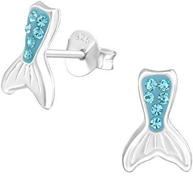 Monkimau Mädchen Ohrringe Meerjungfrau Flosse Ohrstecker aus 925 Sterling Silver echt Silber mit 12 Kristallen