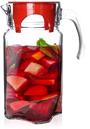 ORION GROUP Luna Glass Carafe 1.75 L with Lid and Spout for Homemade Drinks Iced Tea Milk Coffee Wine