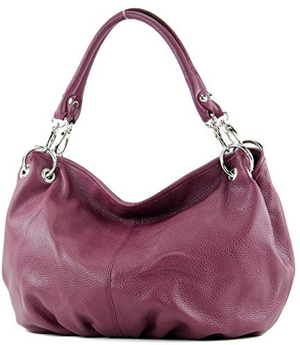 modamoda de IT40 Damen Leder/Nappaleder Schultertasche Hobo Bag handmade in Italy, Farbe:Bordeauxviolett Leder