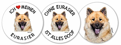 AdriLeo - Runde Aufkleber 3er-Set - Eurasier - Deko Autoaufkleber Sticker Hund