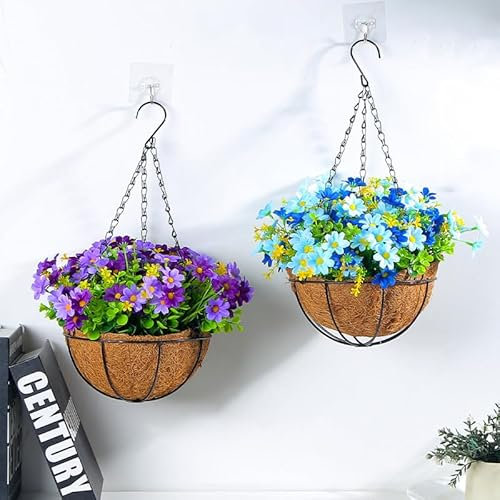 Wankd Schmiedeeiserne Blumenampel, 2 PCS Blumenzüchtern Hängekorb, Übertopf Blumenkorb Kokos Schale Blumentopf Deko Eisen Korb Indoor Outdoor Blumentopf Flower Halter, 12inch
