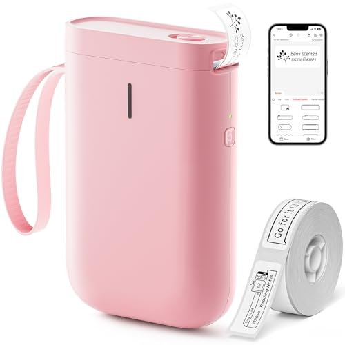 NIIMBOT D11 Etikettendrucker Tragbarer Aufkleberdrucker, Wireless-Technologie und 1 Rolle Starter-Etikettenpapier für Heim- und Büroorganisation (Rosa)