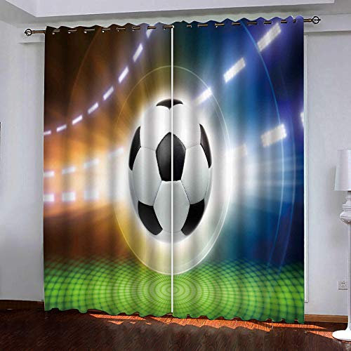 JYNVOAT Vorhang Kinderzimmer Fußball Sport Kinder Vorhänge mit Ösen Polyester Gardinen Thermovorhang Blickdicht Ösenschal Kindergardinen für Wohnzimmer Schlafzimmer,2er Set,140x250cm (B x H),Farbe