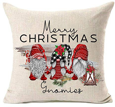 MFGNEH Merry Christmas Kissenbezüge, 40,6 x 40,6 cm, Zwerge, Weihnachtsdekoration, Bauernhaus, Baumwolle, Leinen, Kissenbezug, Wichtel, Weihnachtsdekoration