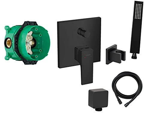 vanvilla Wannenset mit Unterputz Armatur Hansgrohe und vanvilla Handbrause, schwarz matt beschichtet Wannen-SET HGS11