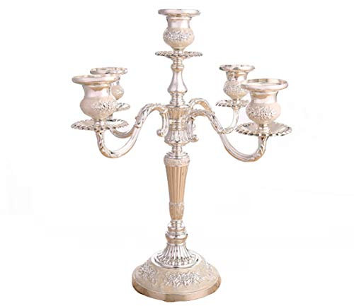 Kerzenleuchter 5-armig, Kerzenständer Leuchter Kerzenhalter, 5-armig aus Legierung 32 cm massiv 1.3kg ~ Farbe: Silber