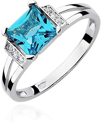 Damen Ring 585 14k Gold Weißgold echt Topas Edelstein Diamanten Brillanten