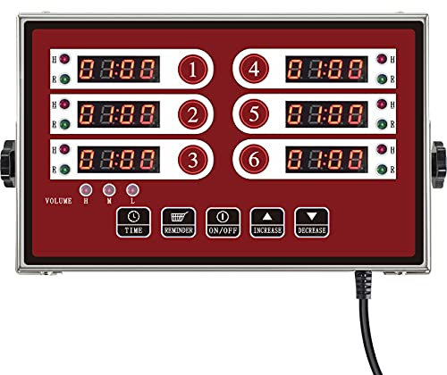 YOOYIST Minuteur de Cuisine Numérique à 6 Canaux, Minuterie de Cuisine Multifonction, Timer Cuisine de Restaurant Professionnel, Affichage LED, Son d'alarme Fort, Volume Réglable, Rappel de Cuisson