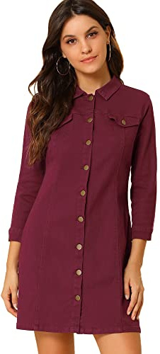 Allegra K Damen Jeans-Minikleid mit Knopfleiste, 3/4-Ärmeln, Sommer 2025