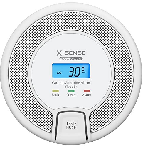 X-Sense Vernetzbarer CO Melder mit Digitalanzeige, Kohlenmonoxidmelder mit Austauschbar Batterie, TÜV Rheinland Zertifiziert nach EN 50291, CO03D-W, 1er Set