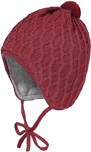 maximo Baby-Mütze, Zopfstruktur ausgenäht, Blende, Pompon Made in Germany 41 Rosewood