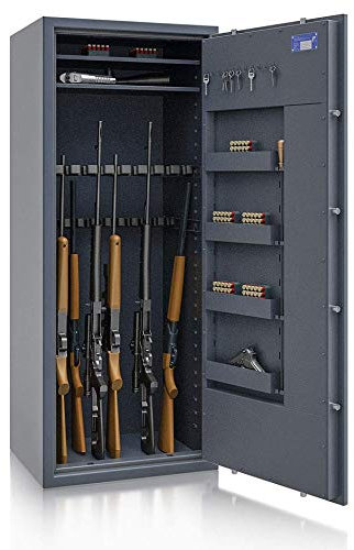 SafeHero Waffenschrank Klasse 1 EN 1143-1 Secureo Eagle 20 XL | Waffenschrank 1 für 20 Langwaffen | Langwaffenschrank Elektronikschloss + Notschlüssel | Waffenschrank Langwaffen, Kurzwaffen + Munition