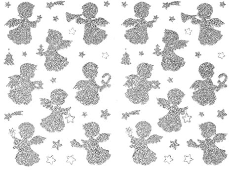 Oblique Unique® 48 Weihnachts Sticker Glitzer Engel Stern Weihnachtsbaum Aufkleber für Weihnachten Xmas Geschenk Deko Weihnachtsdeko (Silber)