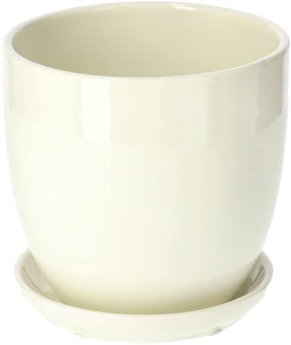 KOTARBAU® Keramik Blumentopf Übertopf für Blumen Pflanzen ⌀ 15 cm mit Tropfschale Beige